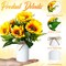 Spring Tabletop Decor – 6 Sets Artificial Sunflower Centerpieces with White Vase, Rustic Faux Sunflowers for Tables, Kitchen, Dining, and Farmhouse Home Décor